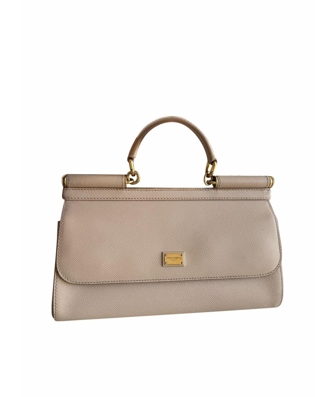 DOLCE&GABBANA Бежевая кожаная сумка с короткими ручками, фото 1