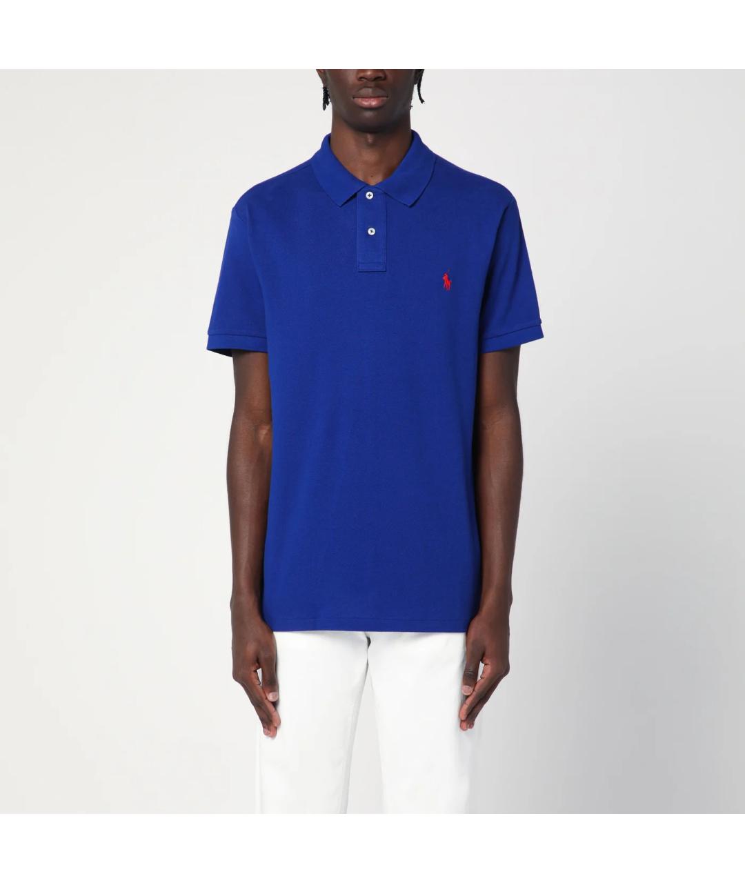 POLO RALPH LAUREN Синее хлопковое поло с коротким рукавом, фото 3