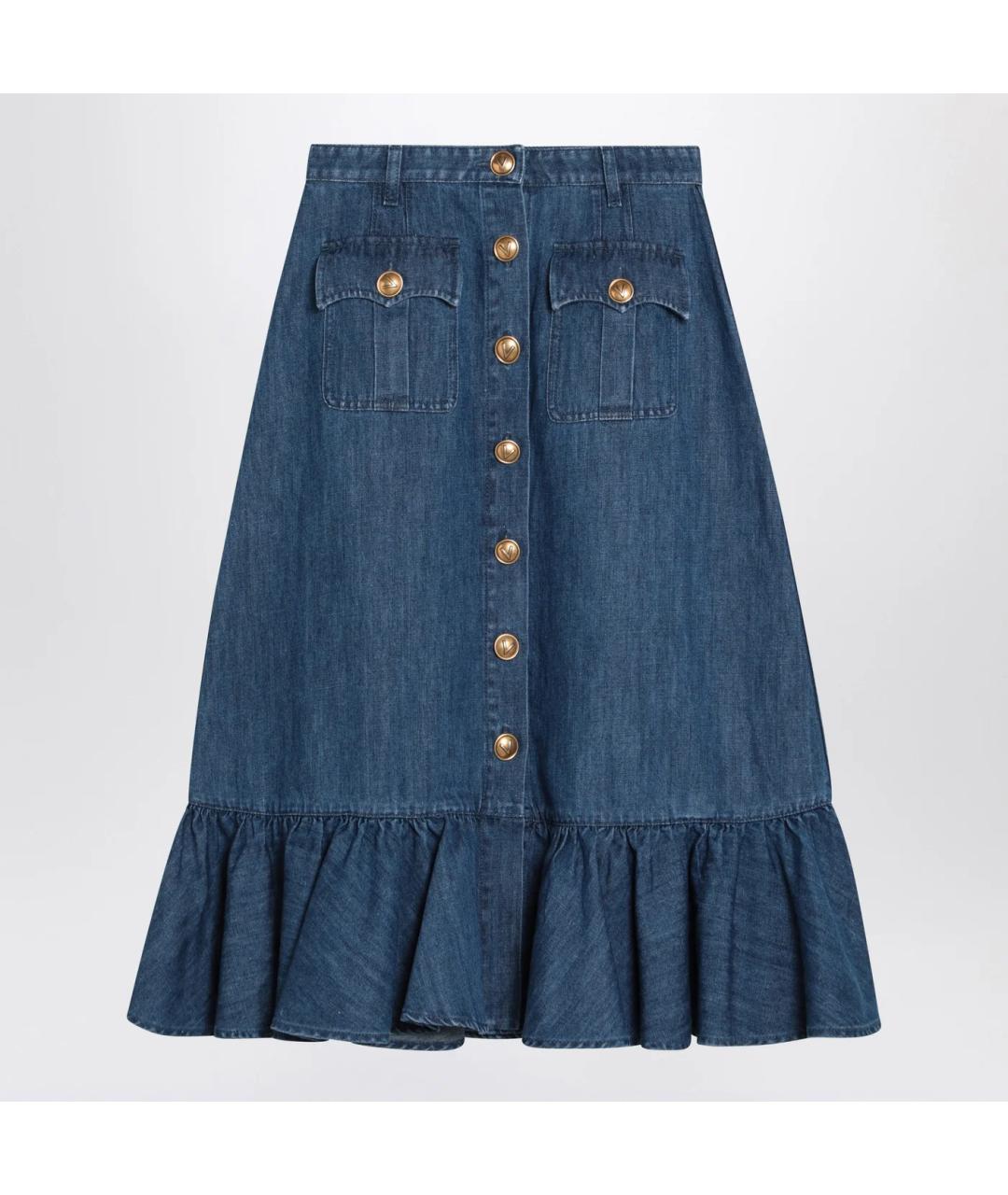 VALENTINO Синяя хлопковая юбка миди, фото 3