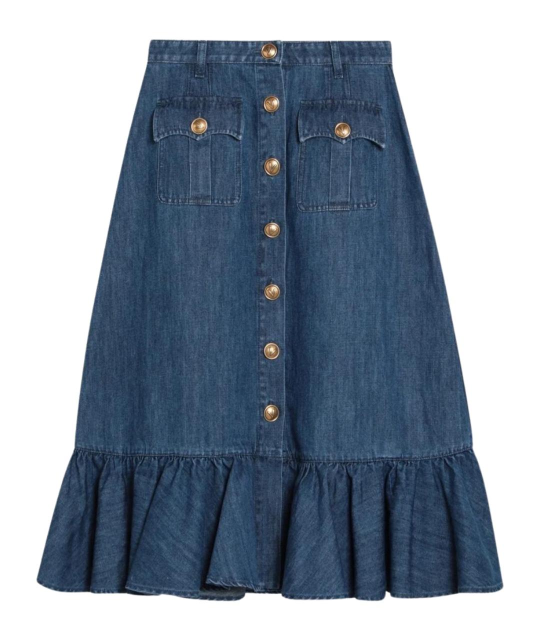 VALENTINO Синяя хлопковая юбка миди, фото 1