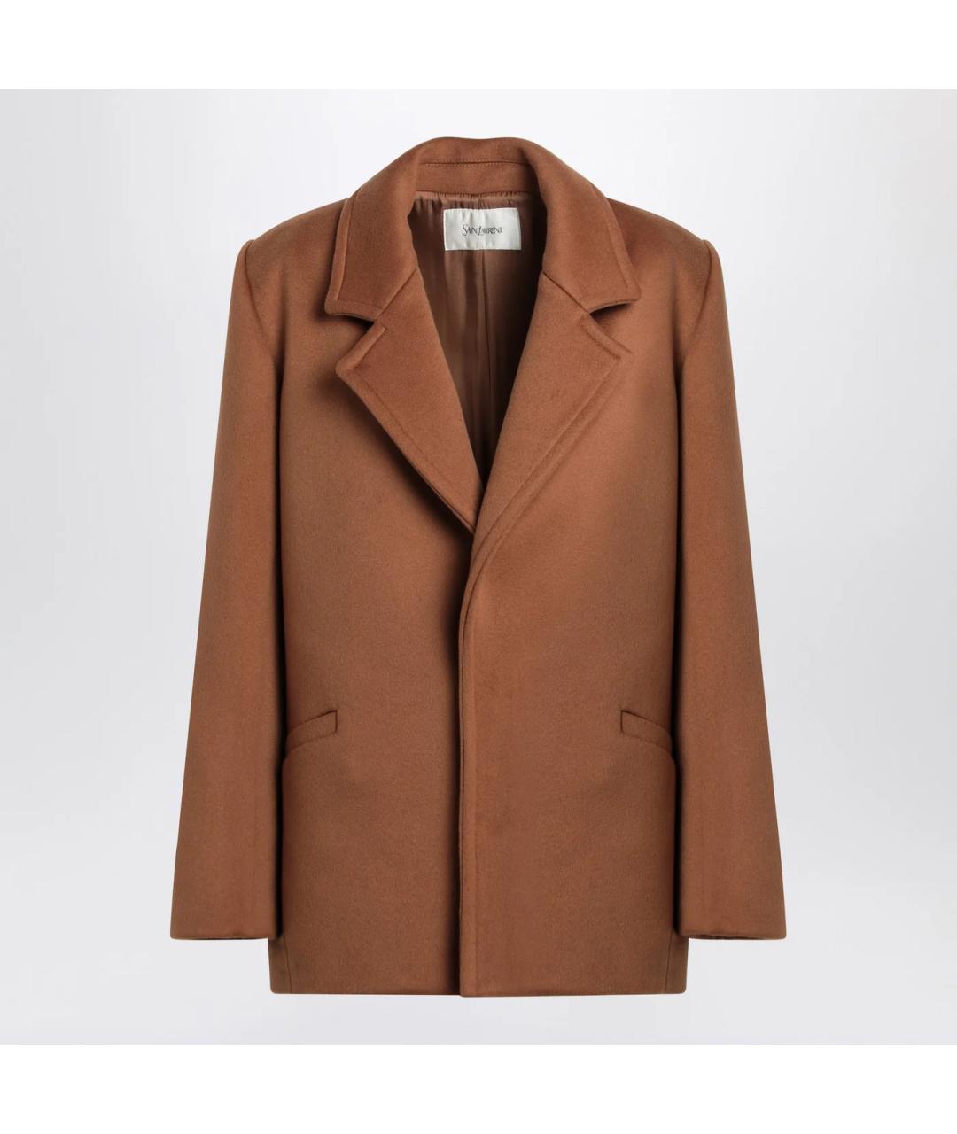 SAINT LAURENT Коричневое шерстяное пальто, фото 3