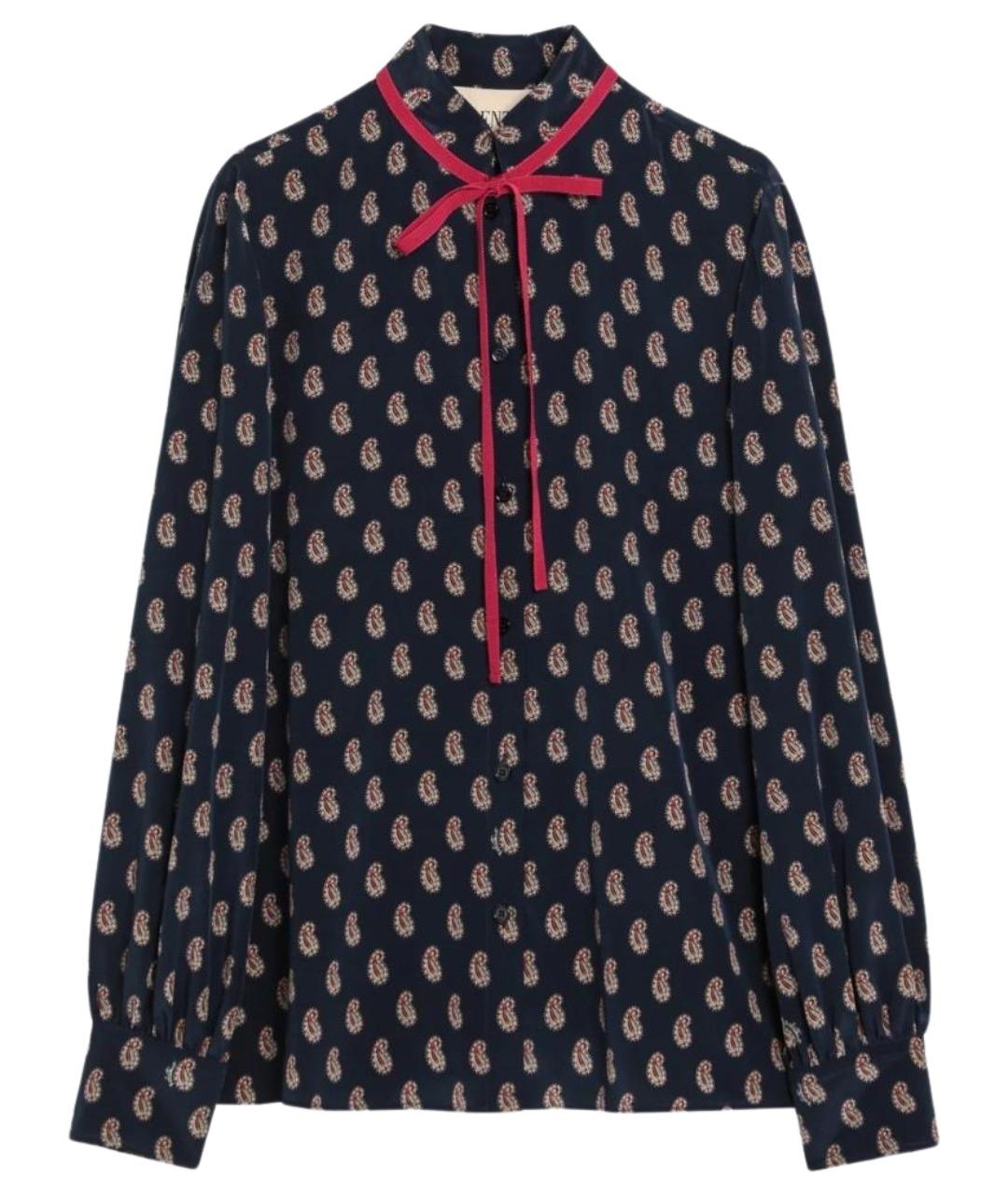 VALENTINO Темно-синяя шелковая блузы, фото 1