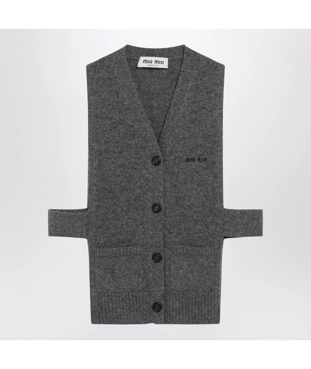 MIU MIU Серый кашемировый кардиган, фото 3