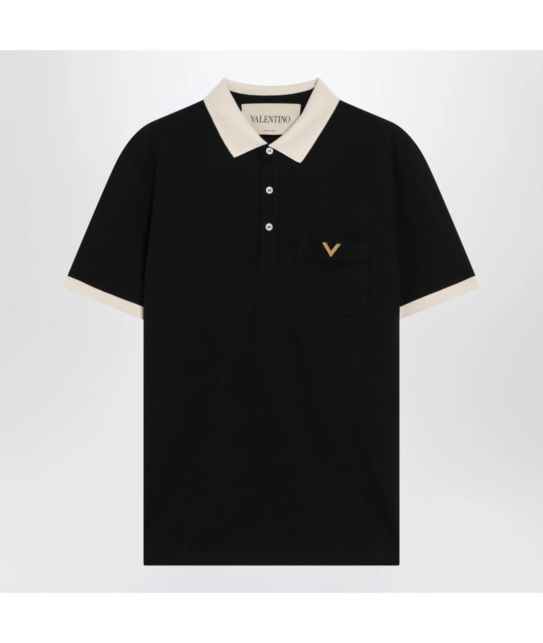 VALENTINO Черное хлопковое поло с коротким рукавом, фото 3