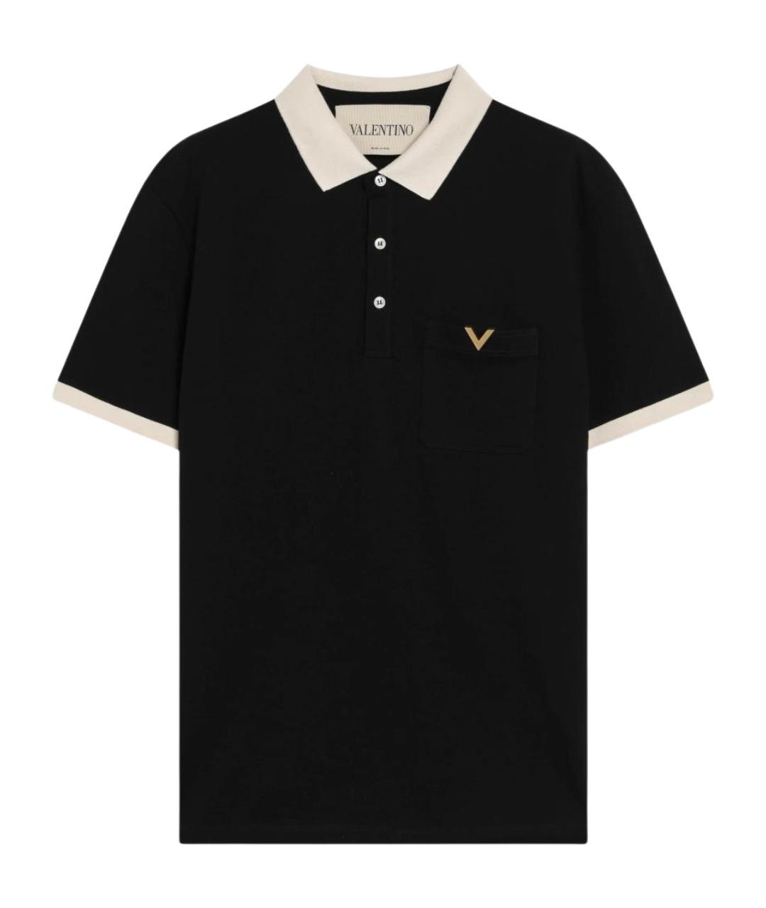 VALENTINO Черное хлопковое поло с коротким рукавом, фото 1