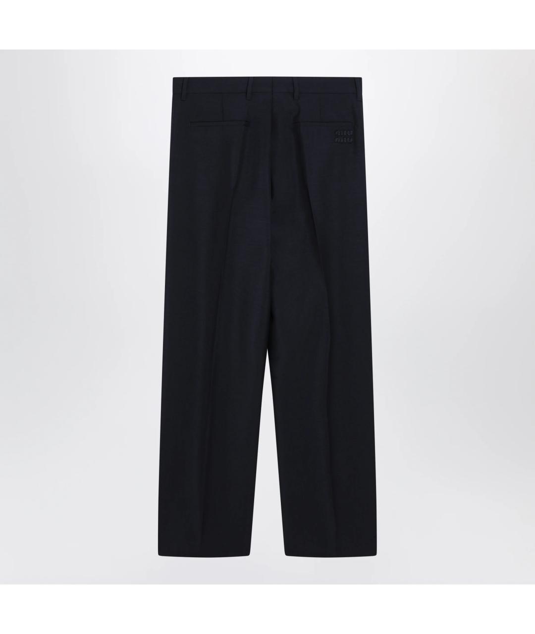 MIU MIU Темно-синие шерстяные прямые брюки, фото 2