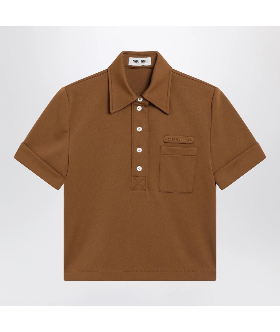 MIU MIU Коричневая хлопковая футболка, фото 3