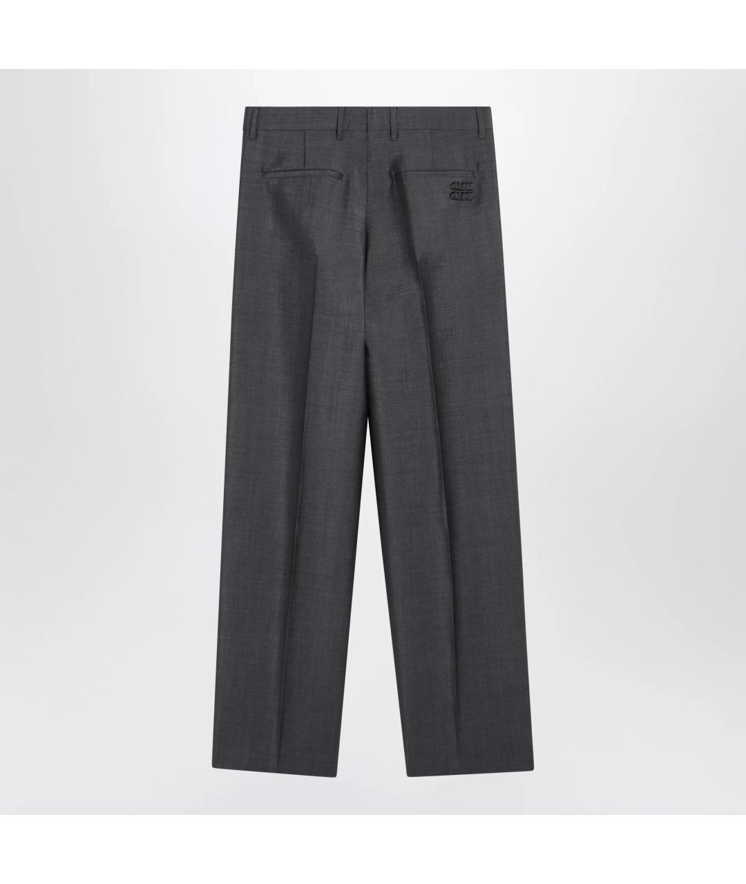 MIU MIU Серые шерстяные прямые брюки, фото 2