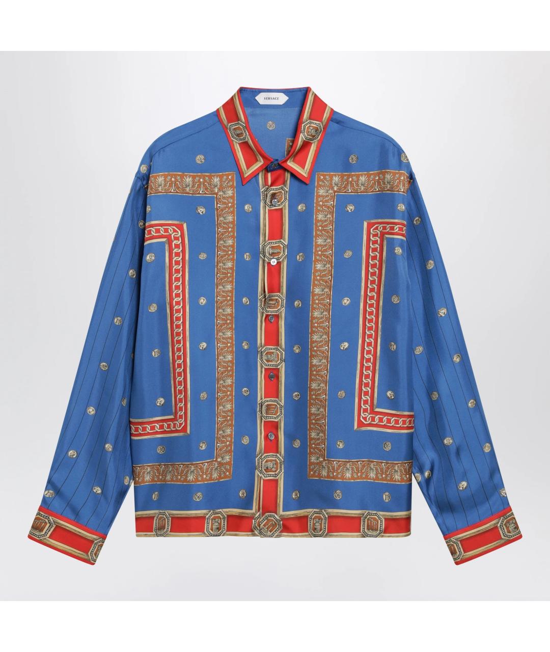 VERSACE Синяя шелковая кэжуал рубашка, фото 3