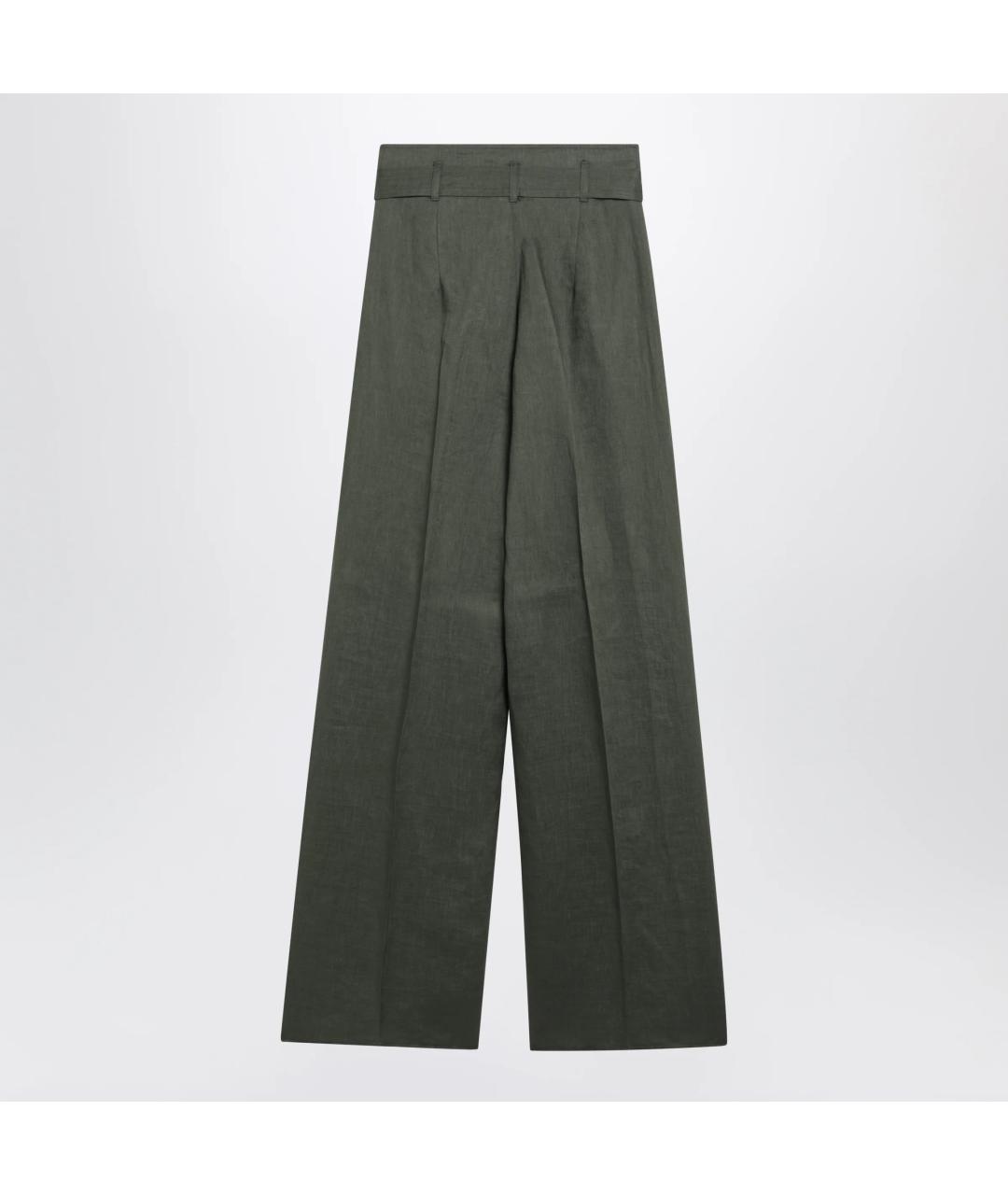 MAX MARA STUDIO Зеленые льняные прямые брюки, фото 2