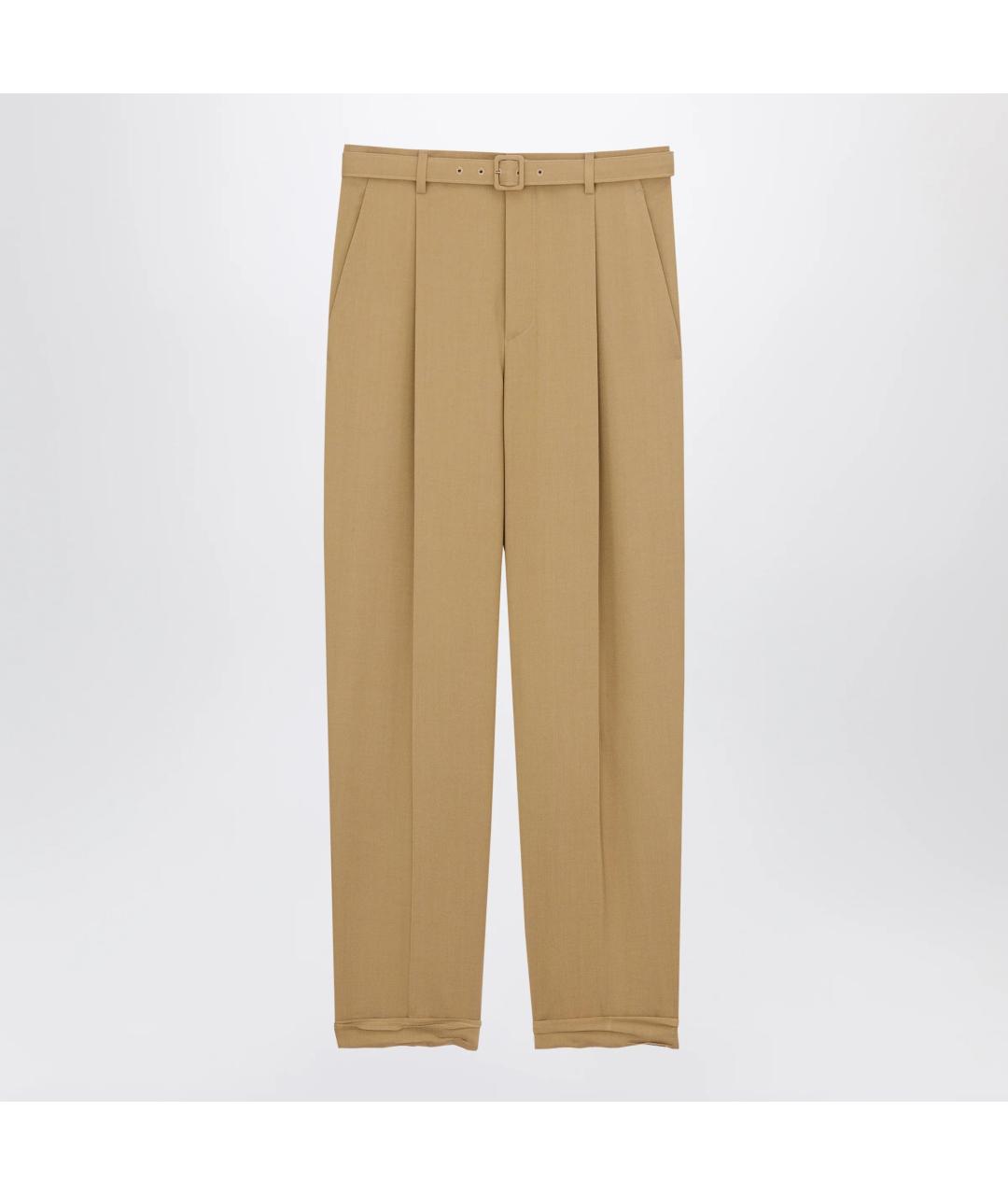 SAINT LAURENT Бежевые шерстяные классические брюки, фото 3