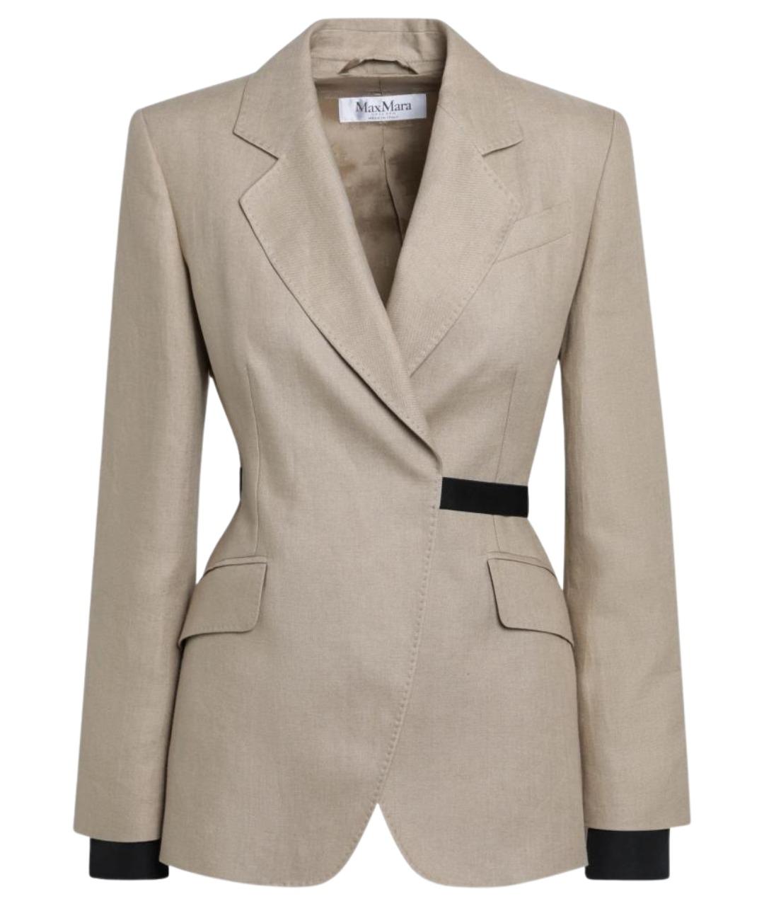 MAX MARA Бежевый льняной жакет/пиджак, фото 1