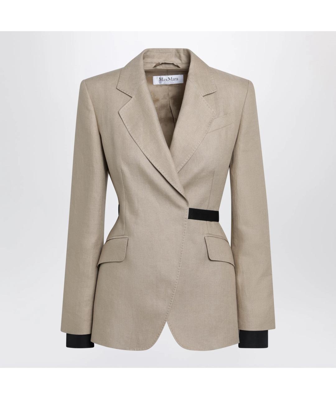 MAX MARA Бежевый льняной жакет/пиджак, фото 3