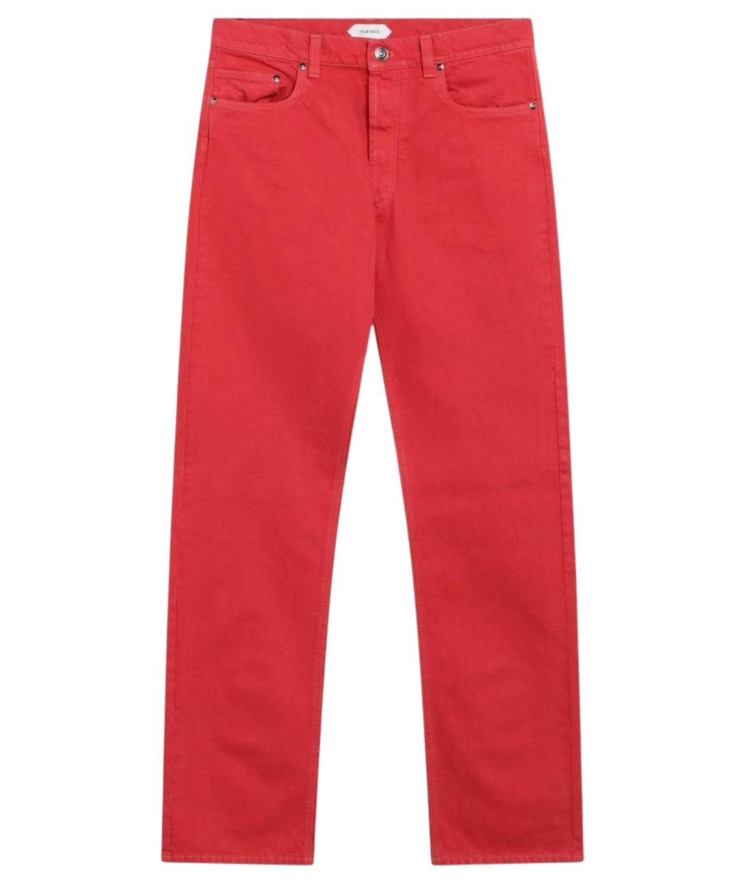 VERSACE Красные хлопковые прямые джинсы, фото 1