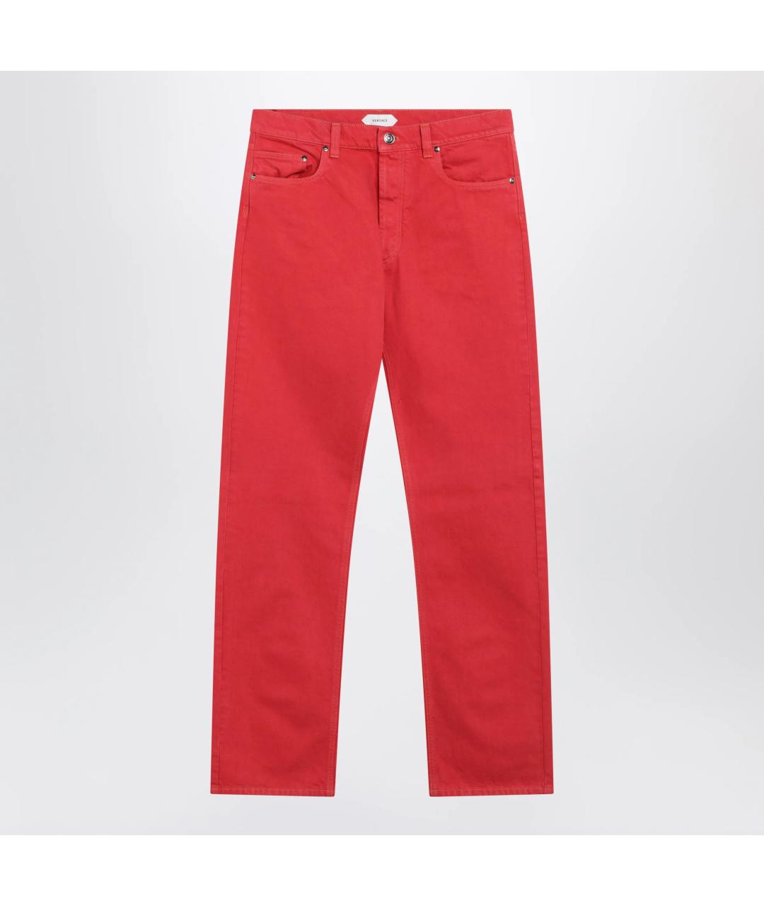 VERSACE Красные хлопковые прямые джинсы, фото 3