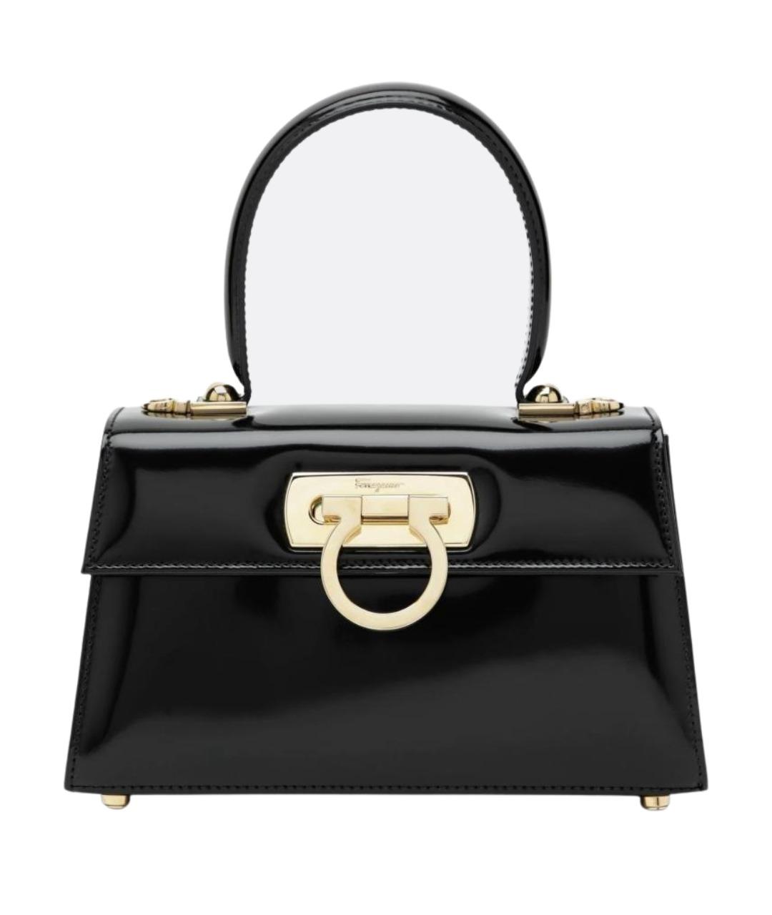 FERRAGAMO Черная сумка с короткими ручками из лакированной кожи, фото 1