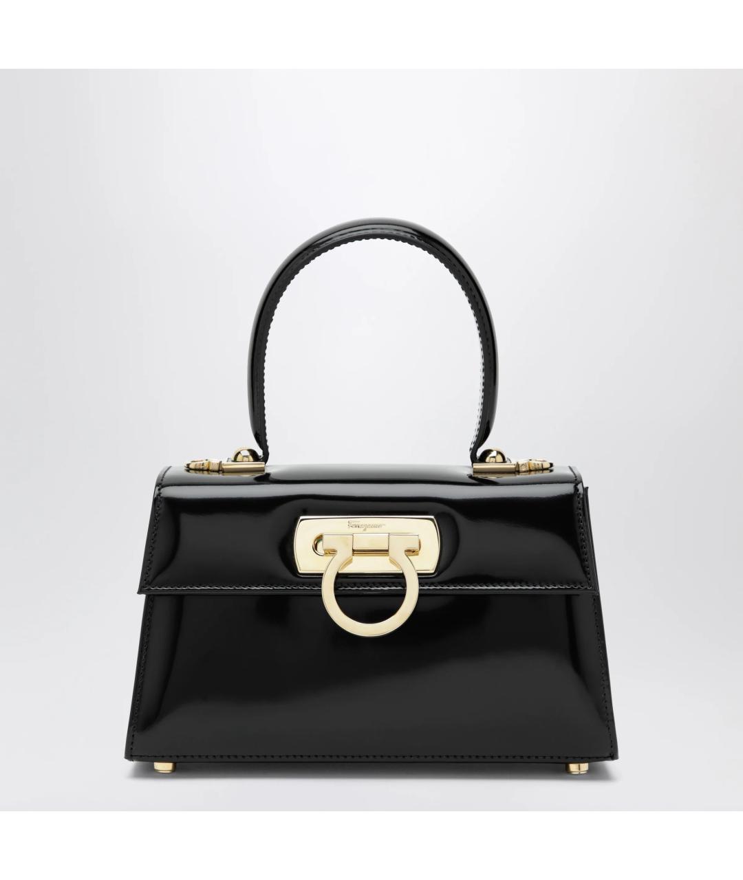 FERRAGAMO Черная сумка с короткими ручками из лакированной кожи, фото 3