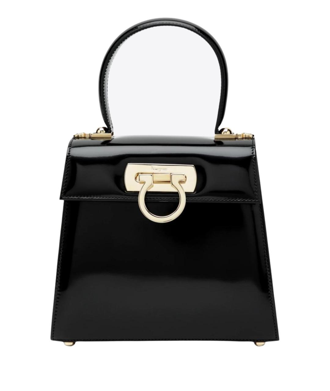 FERRAGAMO Черная сумка с короткими ручками из лакированной кожи, фото 1