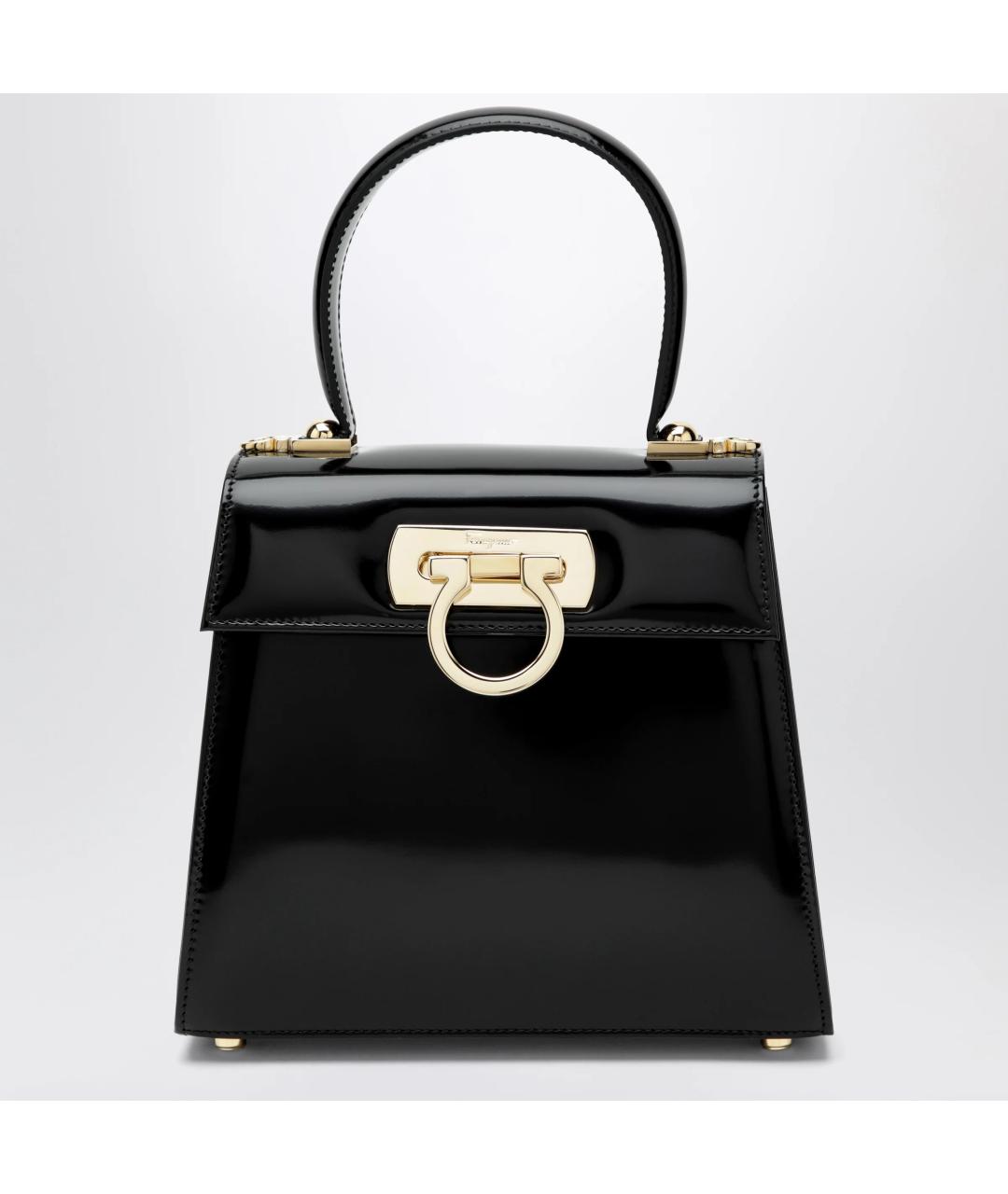 FERRAGAMO Черная сумка с короткими ручками из лакированной кожи, фото 3