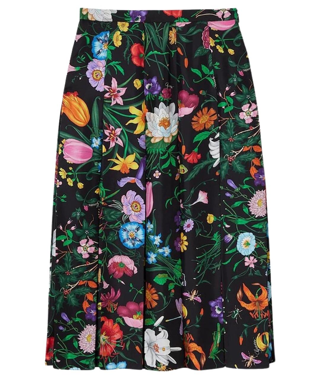 GUCCI Мульти шелковая юбка миди, фото 1