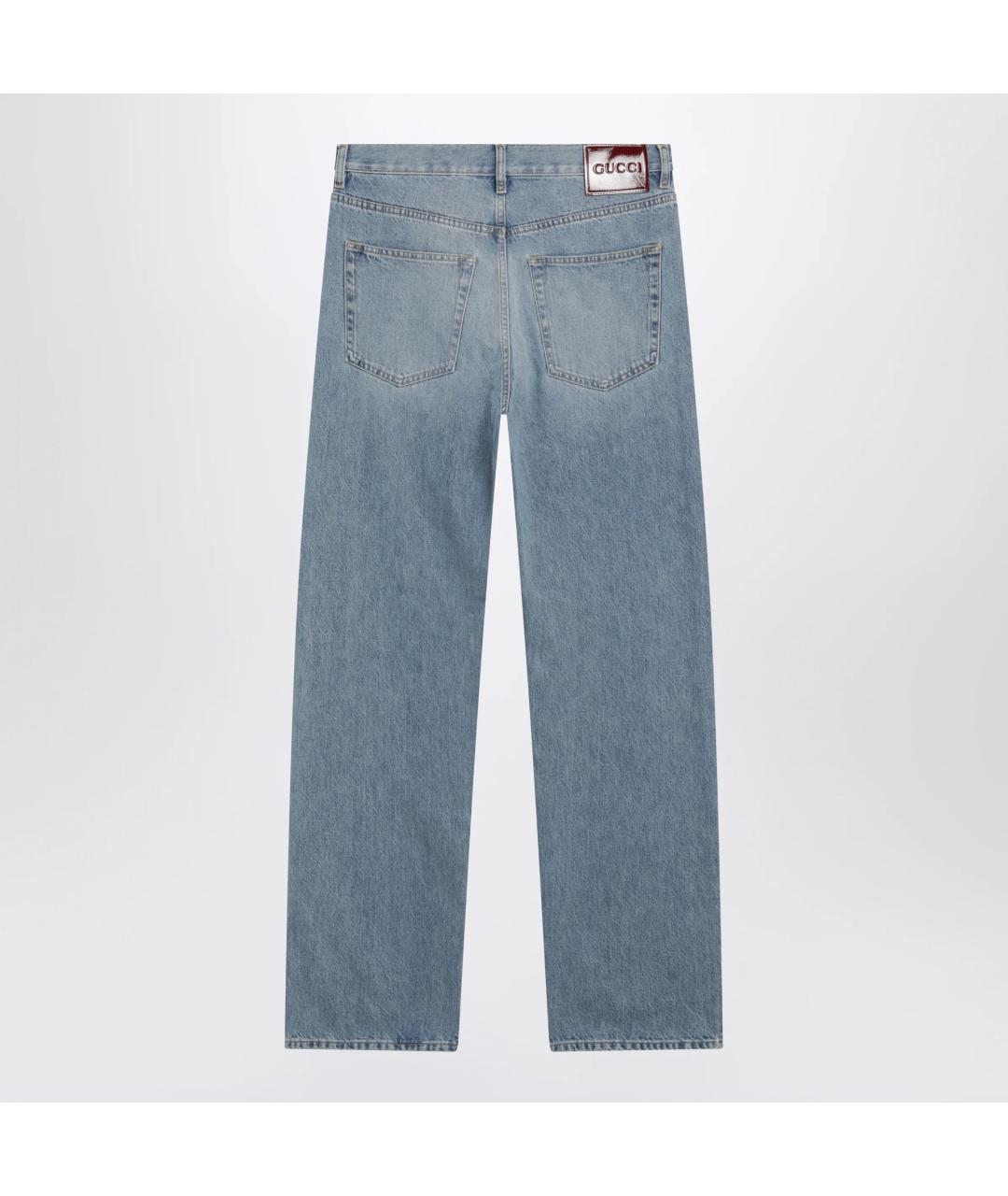 GUCCI Голубые хлопковые прямые джинсы, фото 2