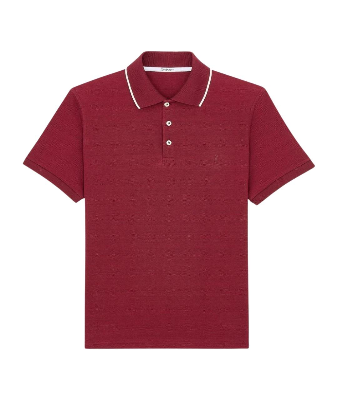 SAINT LAURENT Бордовое хлопковое поло с коротким рукавом, фото 1