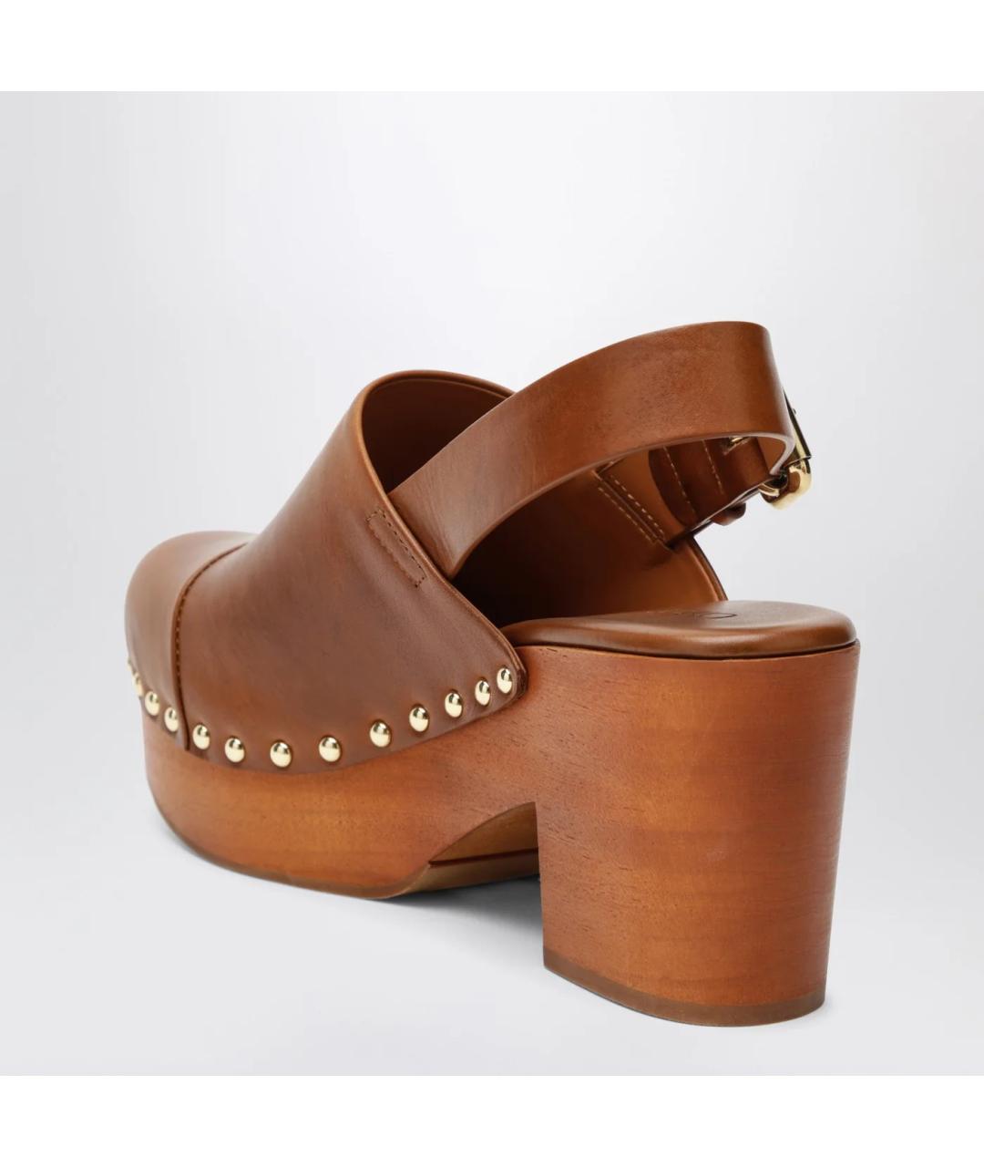 CHLOE Коричневые кожаные сабо, фото 2