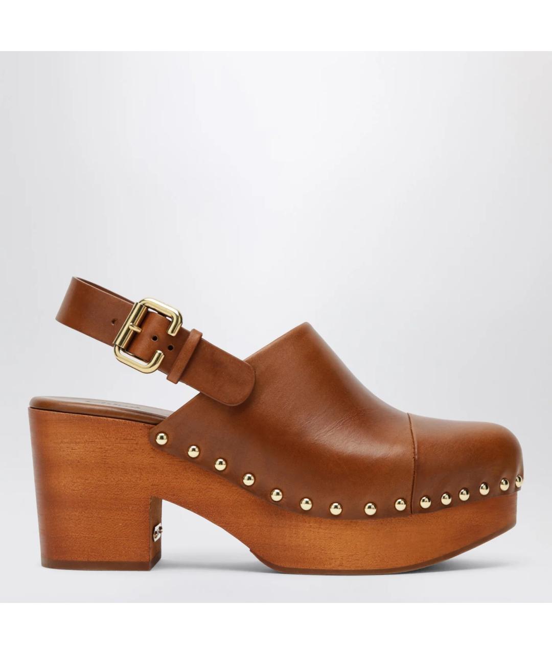 CHLOE Коричневые кожаные сабо, фото 3