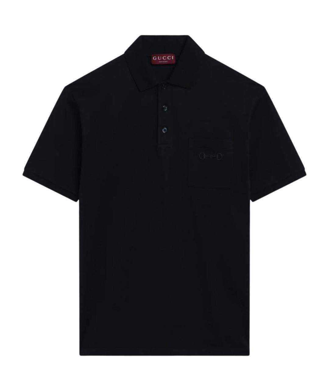 GUCCI Темно-синее хлопковое поло с коротким рукавом, фото 1