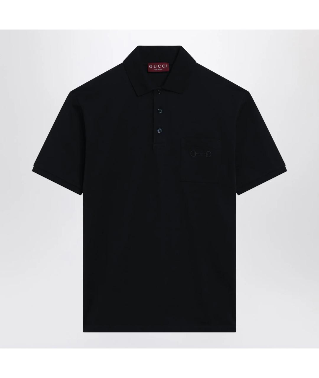 GUCCI Темно-синее хлопковое поло с коротким рукавом, фото 3