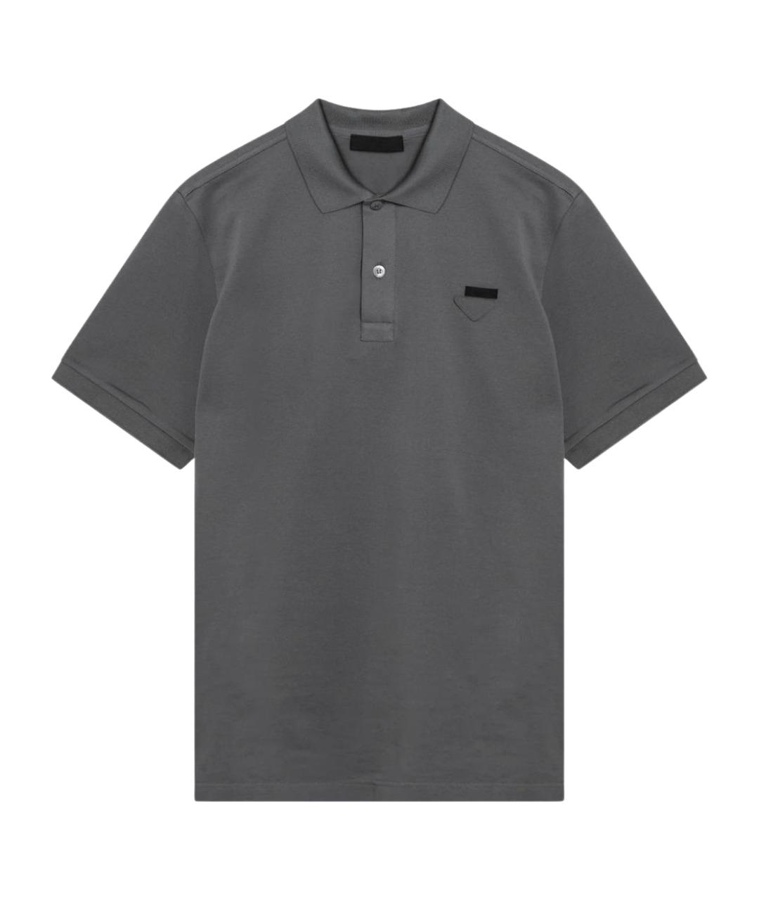 PRADA Серое хлопковое поло с коротким рукавом, фото 1