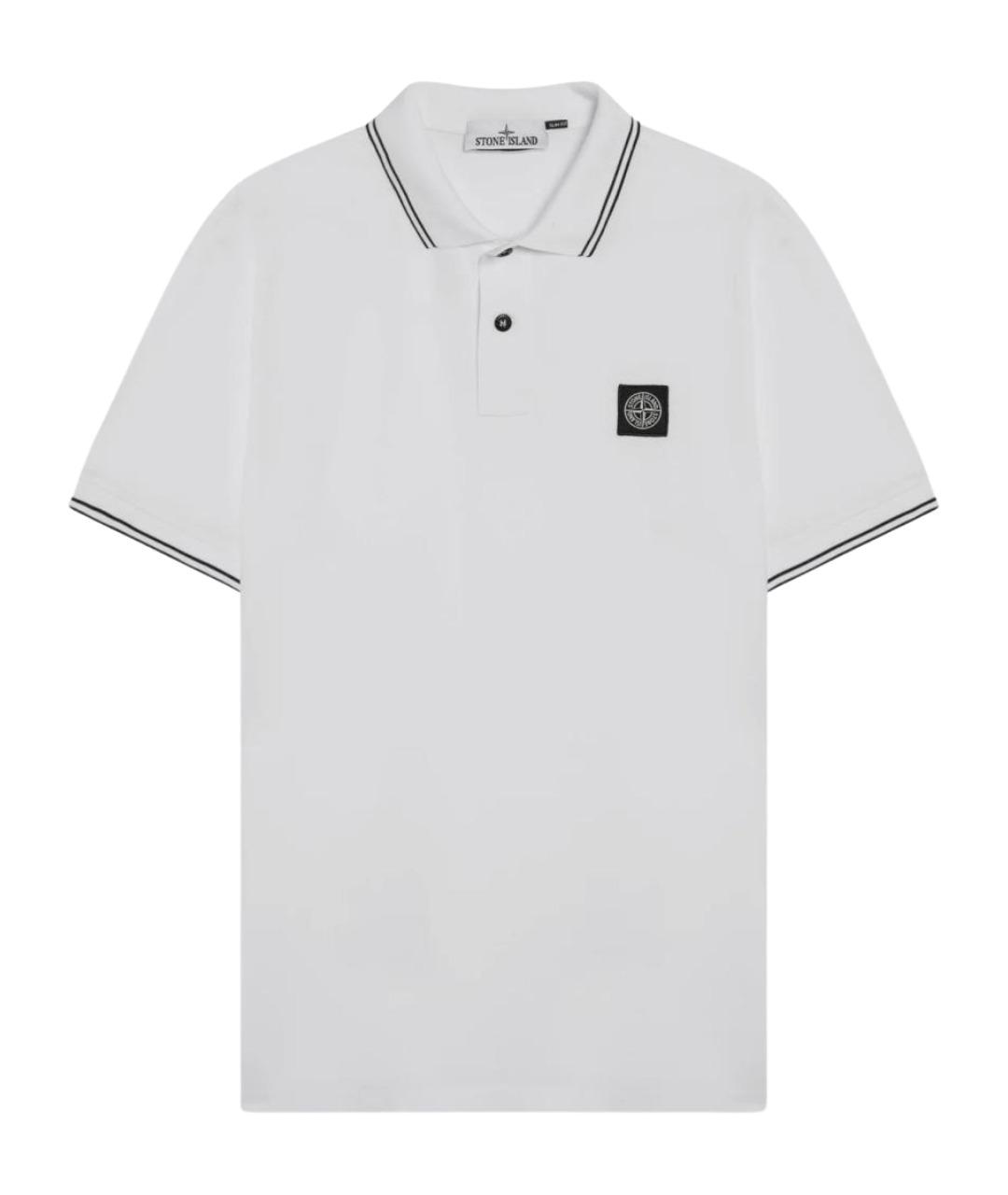 STONE ISLAND Белое хлопковое поло с коротким рукавом, фото 1