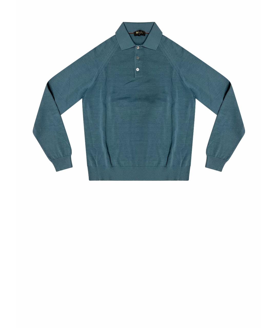 LORO PIANA Голубое хлопковое поло с длинным рукавом, фото 1