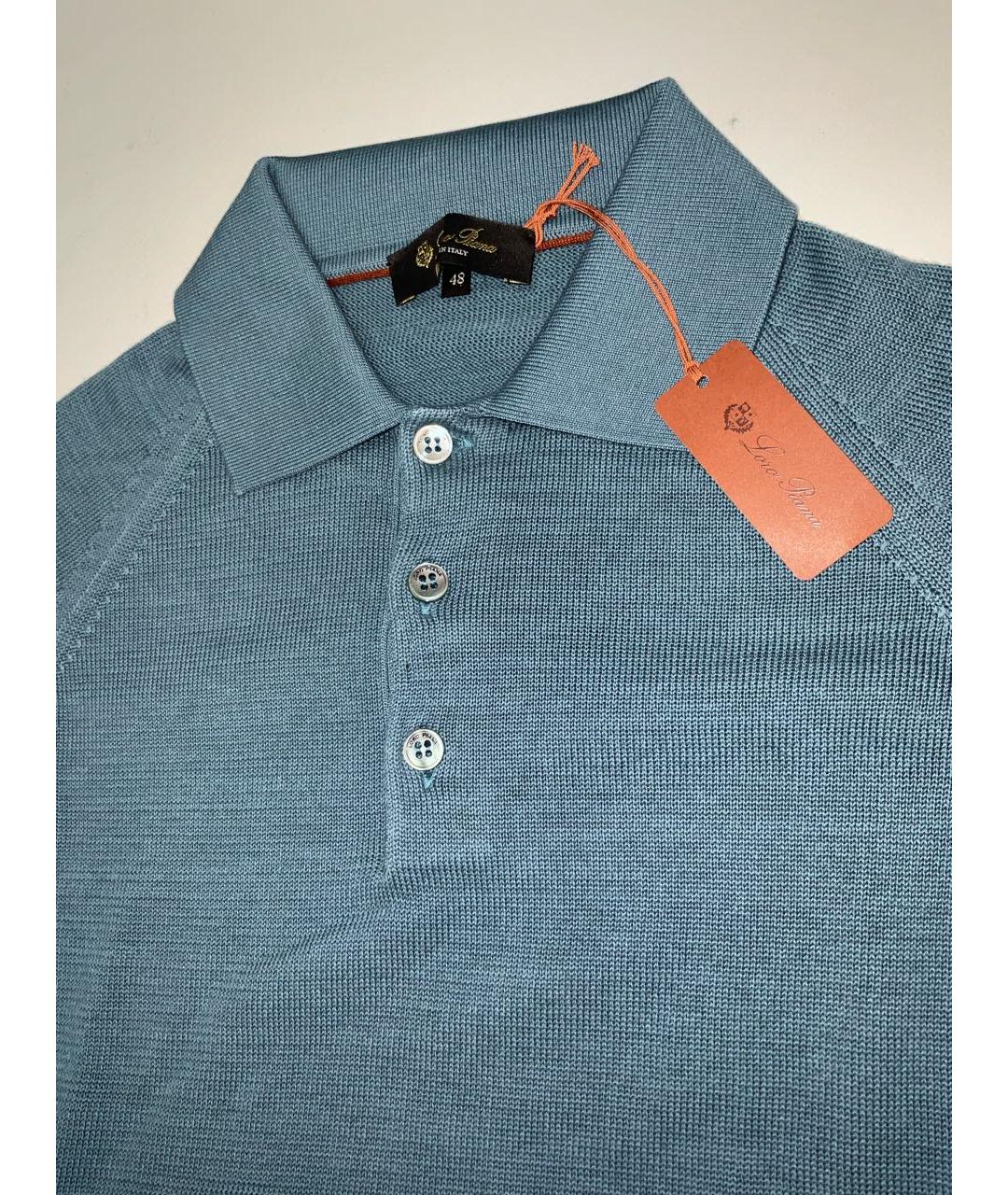 LORO PIANA Голубое хлопковое поло с длинным рукавом, фото 3