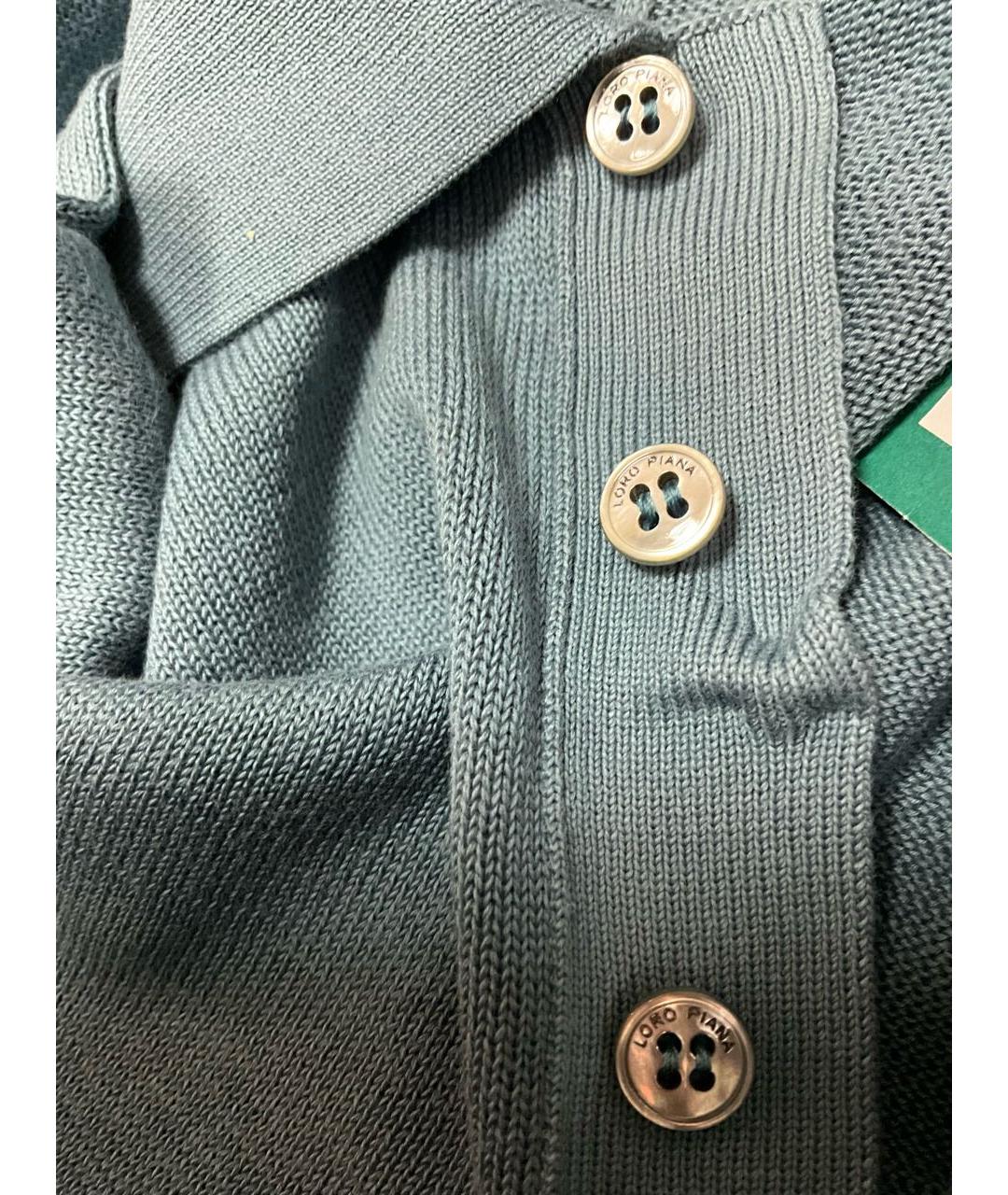 LORO PIANA Голубое хлопковое поло с длинным рукавом, фото 5