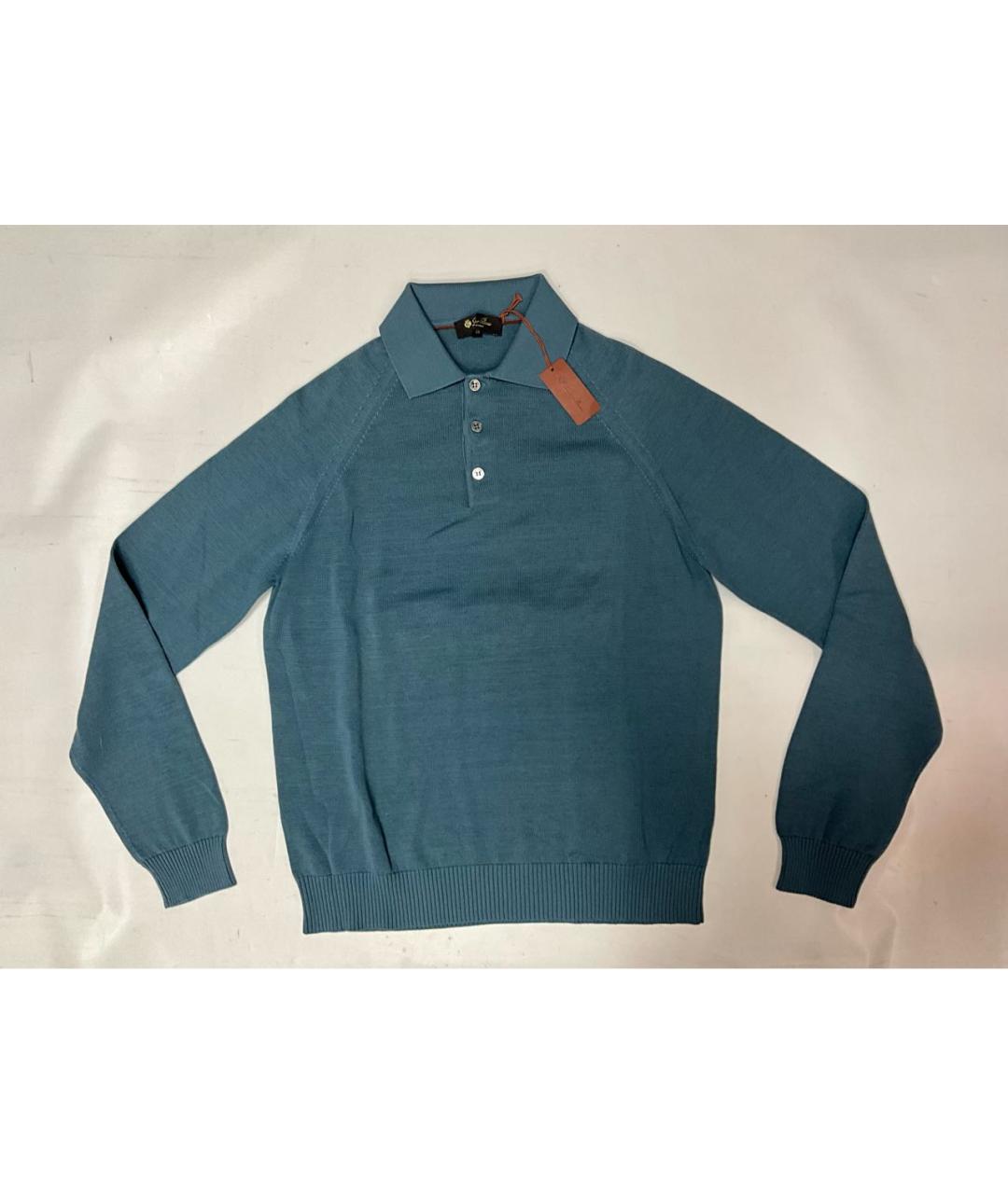 LORO PIANA Голубое хлопковое поло с длинным рукавом, фото 6