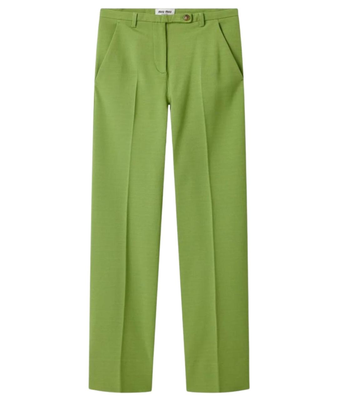 MIU MIU Зеленые хлопковые прямые брюки, фото 1