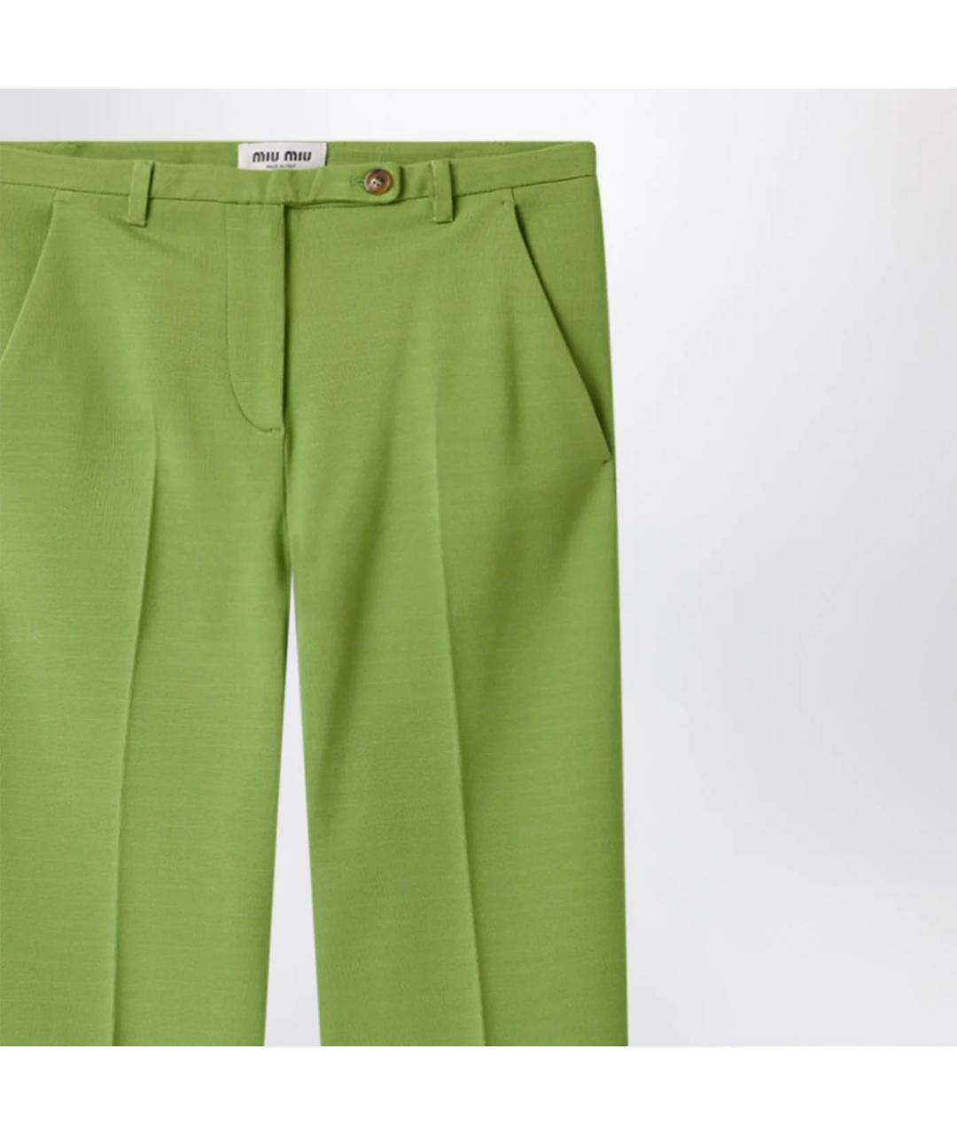 MIU MIU Зеленые хлопковые прямые брюки, фото 2