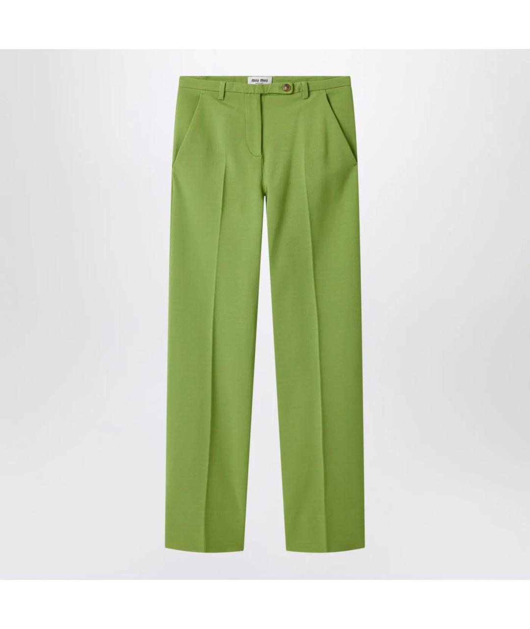 MIU MIU Зеленые хлопковые прямые брюки, фото 3