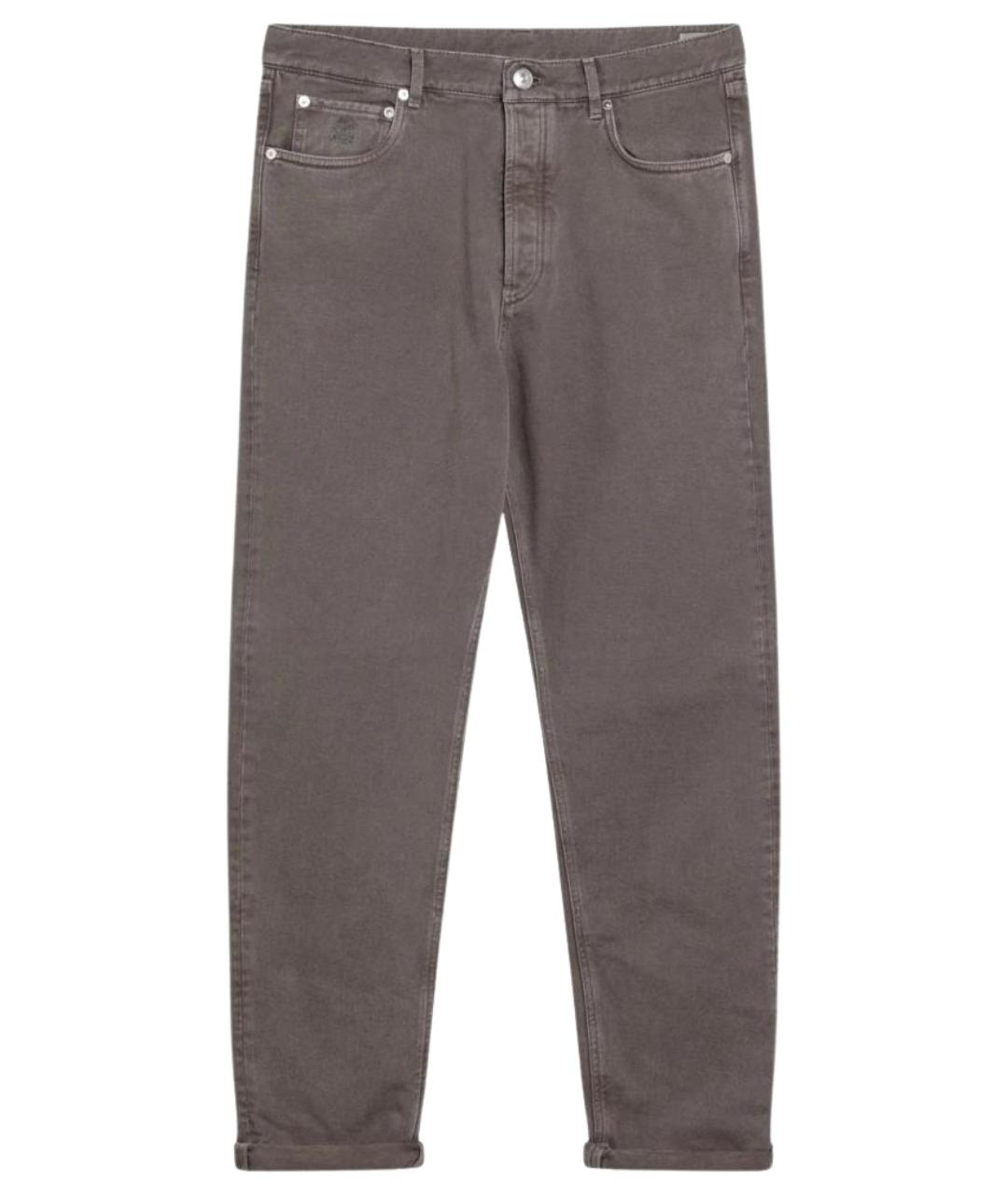 BRUNELLO CUCINELLI Коричневые хлопковые прямые джинсы, фото 1