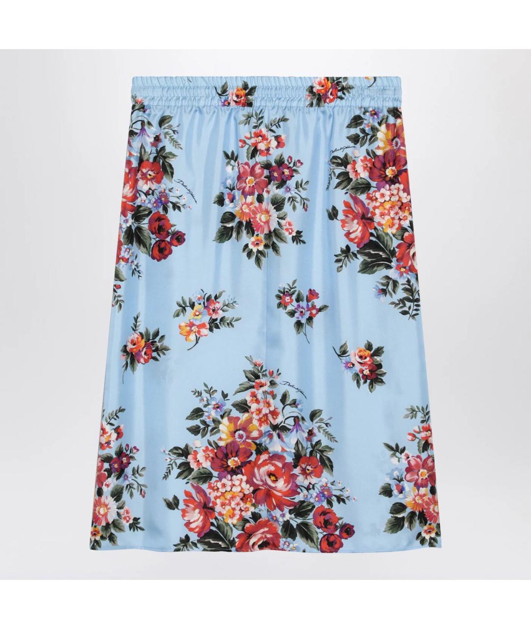 DOLCE&GABBANA Голубая шелковая юбка миди, фото 2