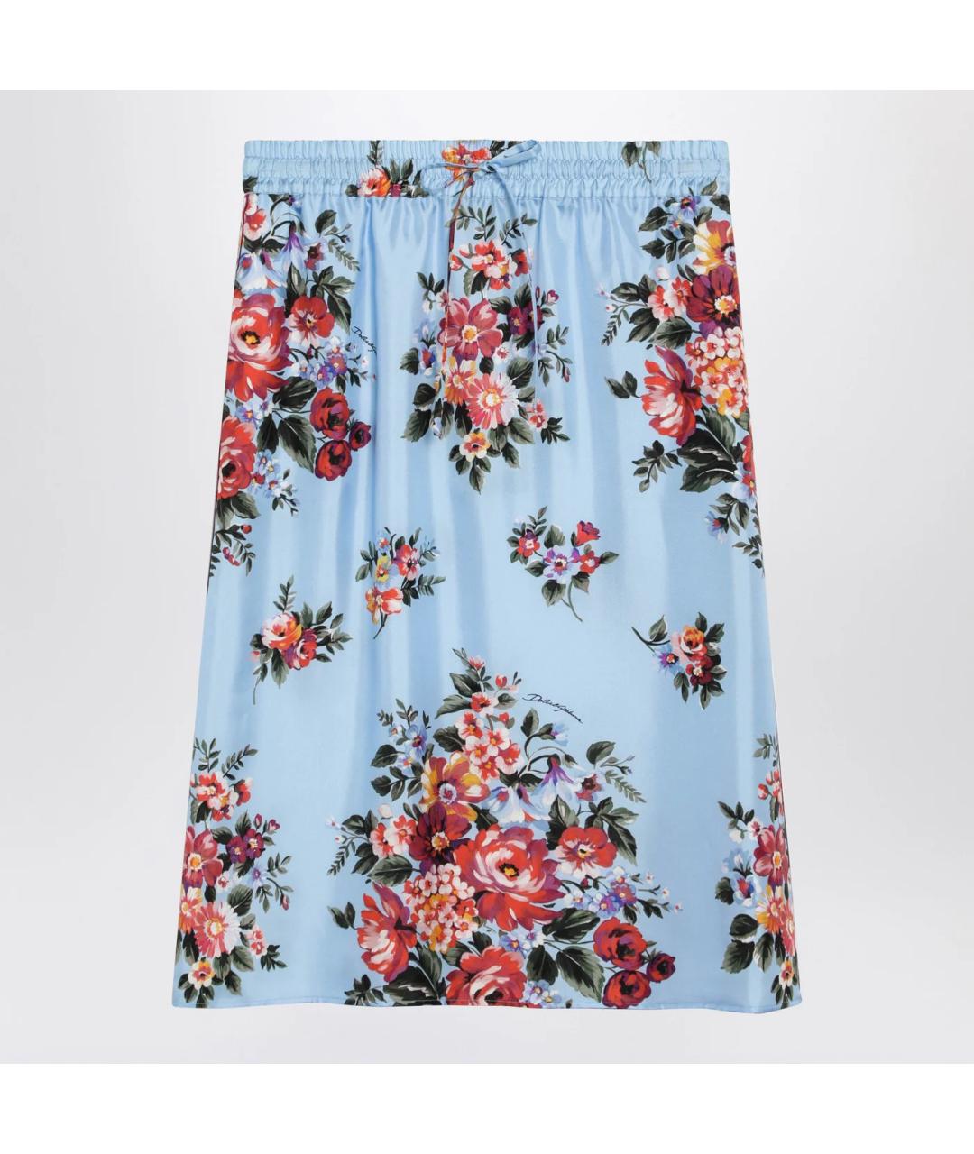 DOLCE&GABBANA Голубая шелковая юбка миди, фото 3