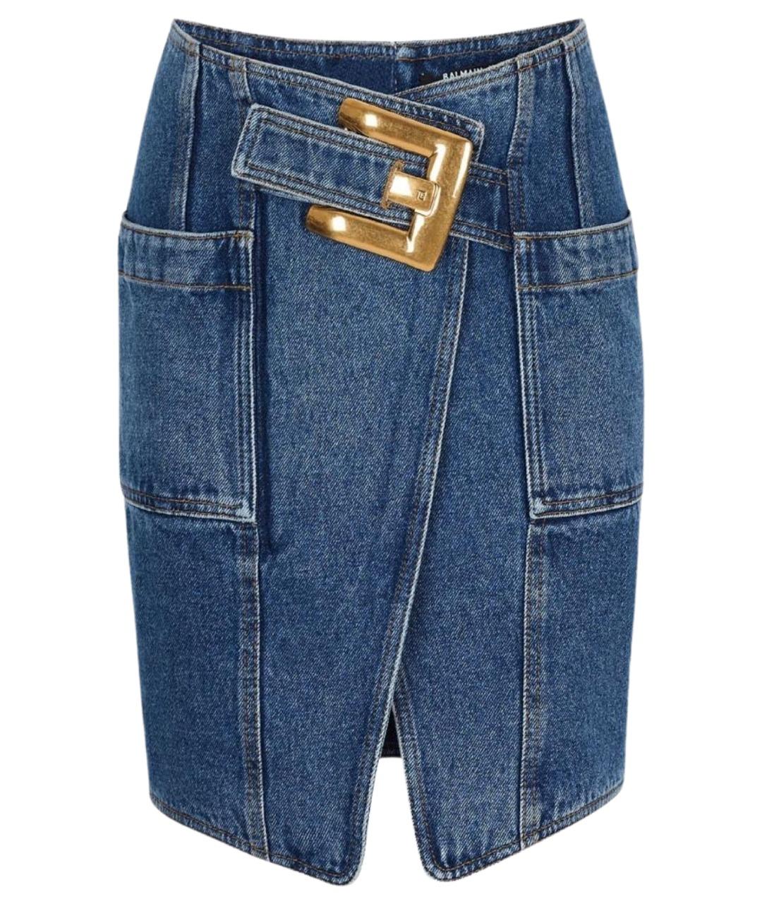 BALMAIN Синяя хлопковая юбка миди, фото 1