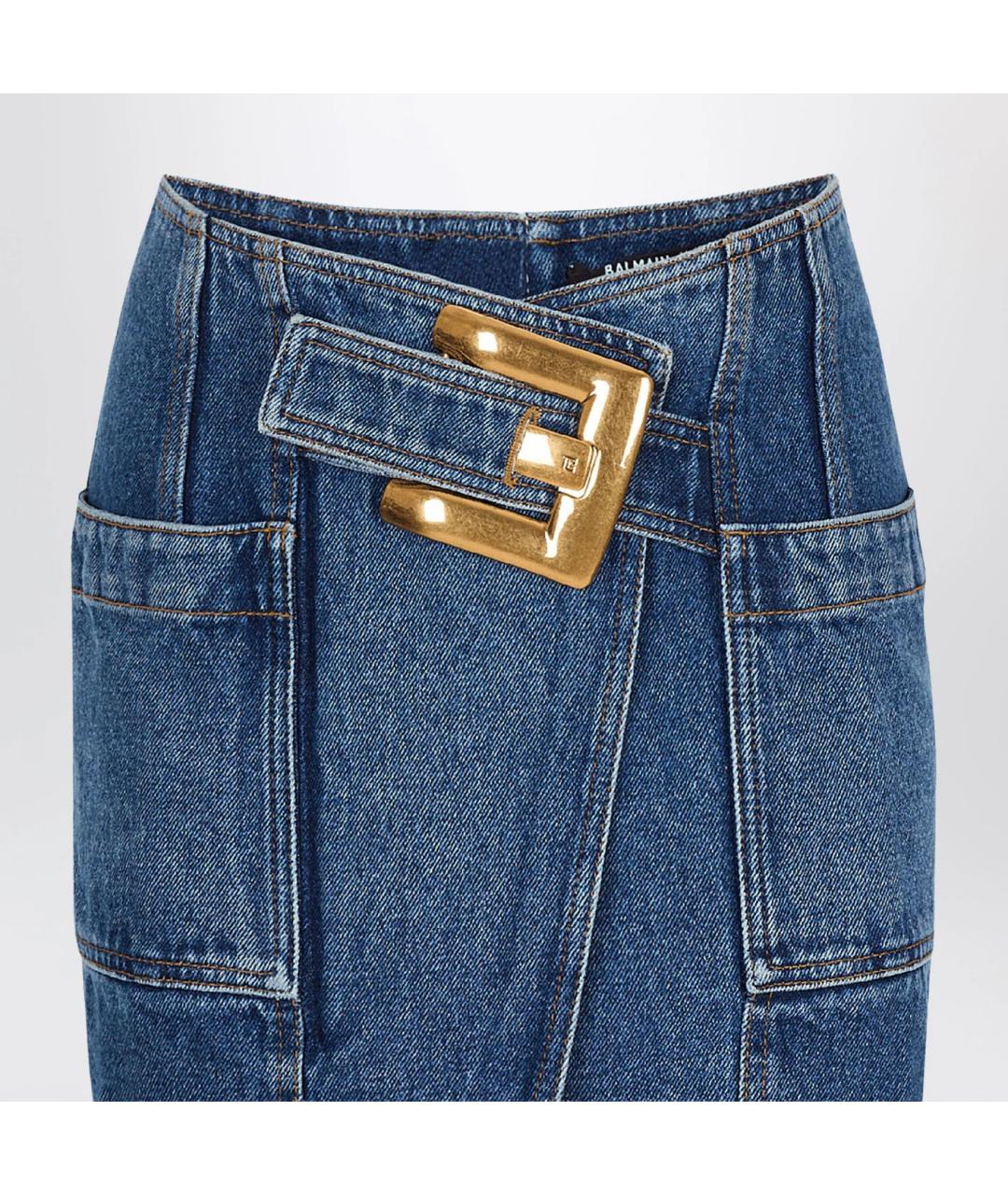 BALMAIN Синяя хлопковая юбка миди, фото 2
