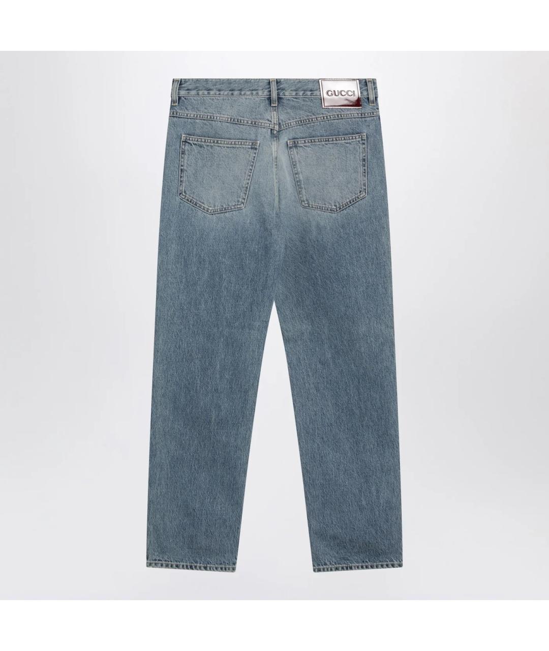 GUCCI Голубые хлопковые прямые джинсы, фото 2