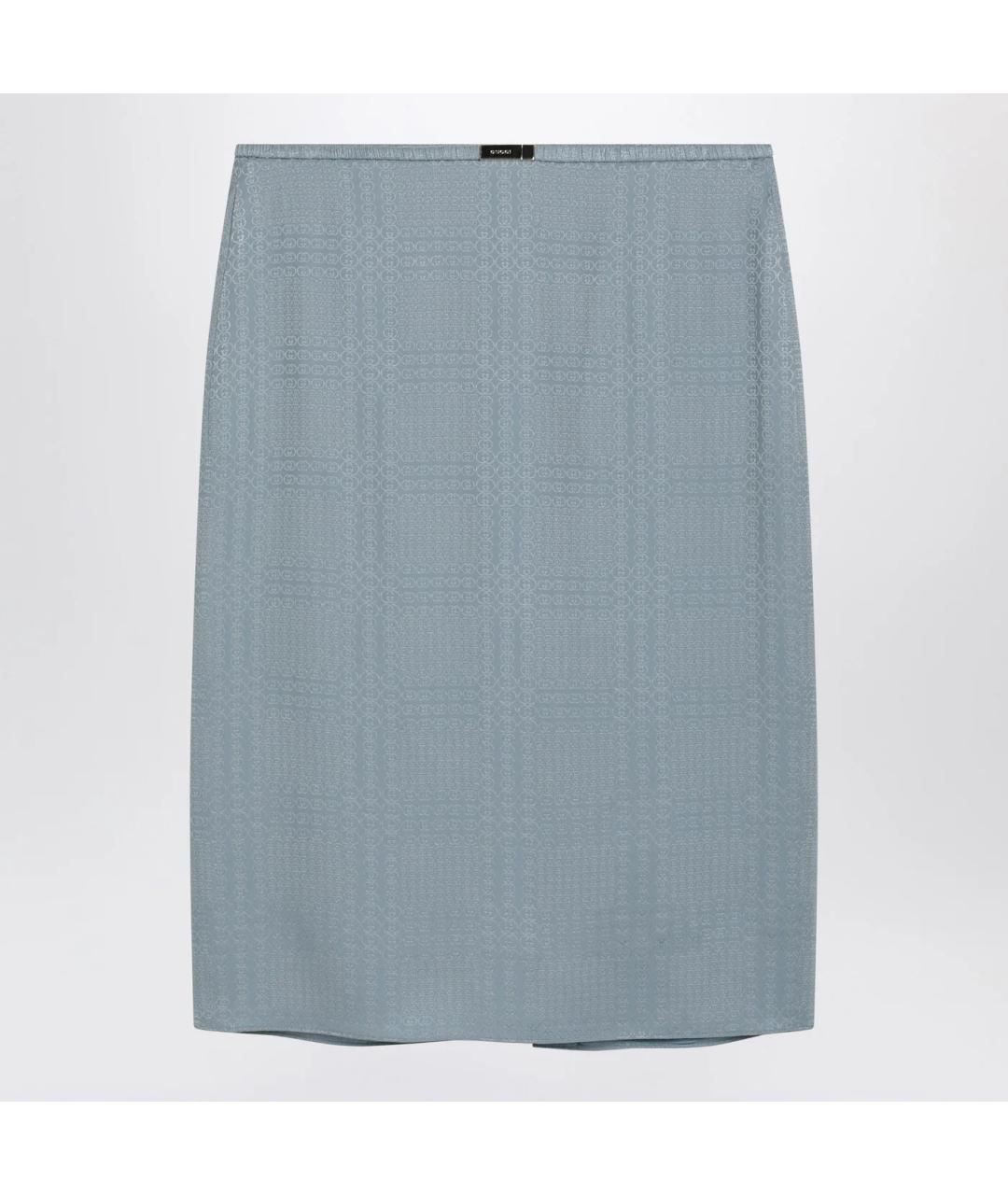 GUCCI Голубая шелковая юбка миди, фото 3