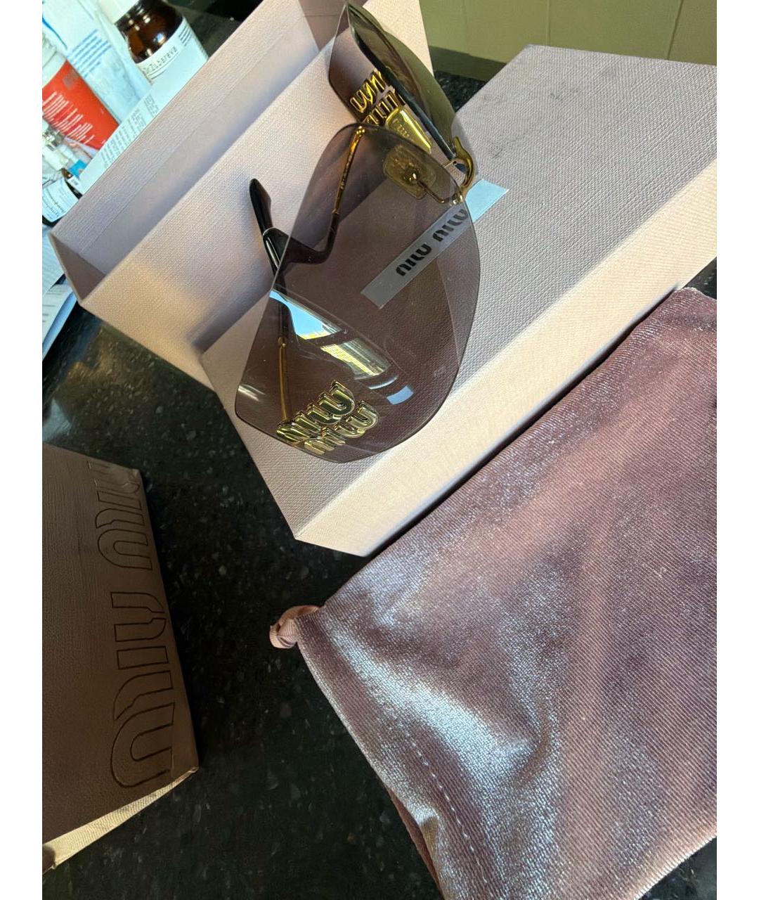 MIU MIU Золотые металлические солнцезащитные очки, фото 2