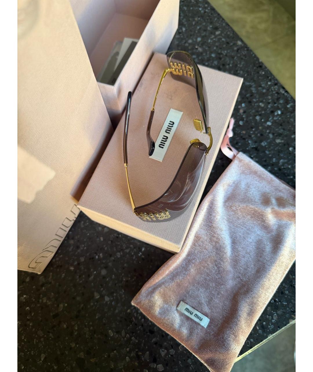 MIU MIU Золотые металлические солнцезащитные очки, фото 3