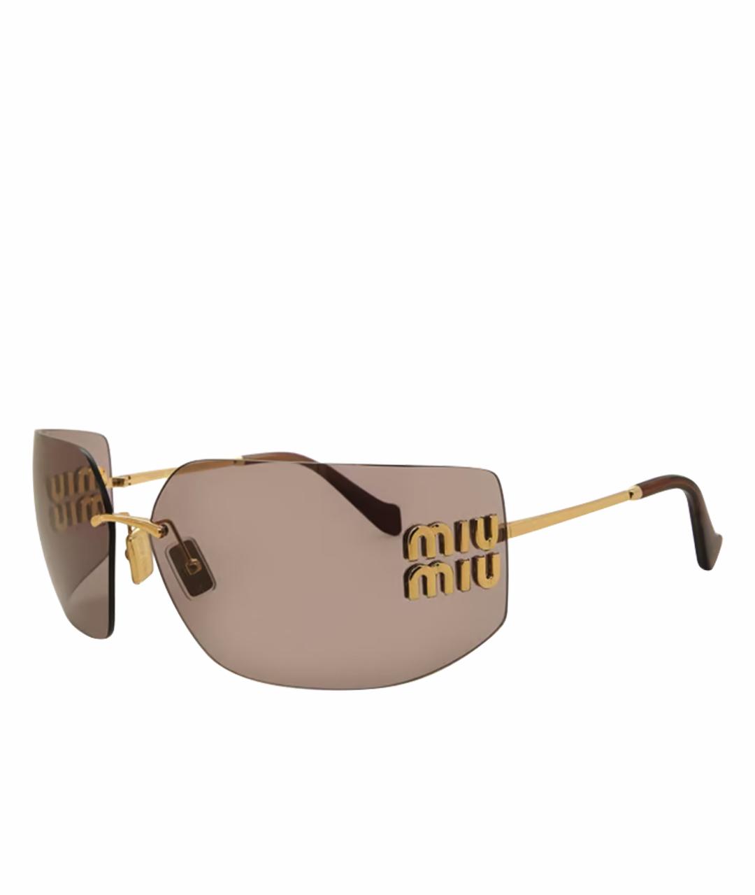 MIU MIU Золотые металлические солнцезащитные очки, фото 1