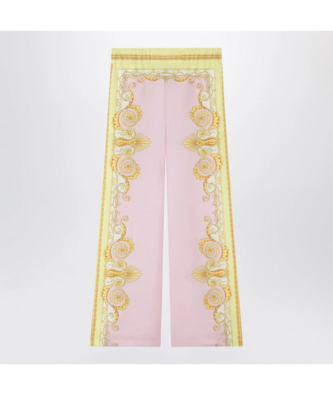 VERSACE Розовые шелковые прямые брюки, фото 3